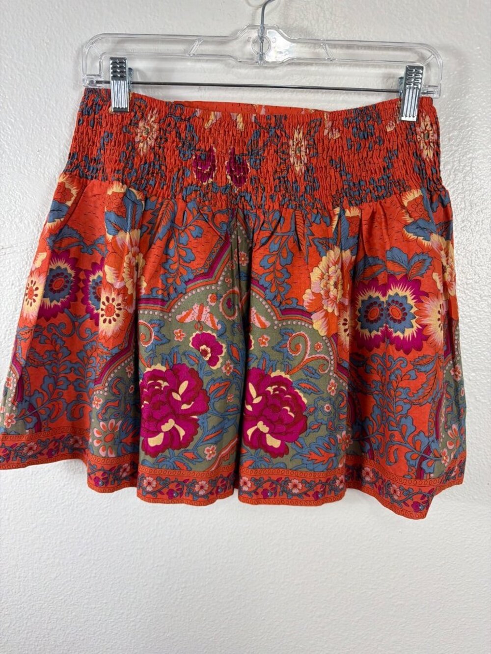 NWT Francesca's Rosebud Mini Skirt Boho Orange Smocked Waist Festival Size L - Picture 4 of 15